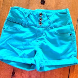 Girls teal shorts with button detail